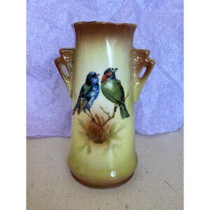 Vintage 1920's Czechosovakia Small Double Handle Flowet Vase Birds Art Deco